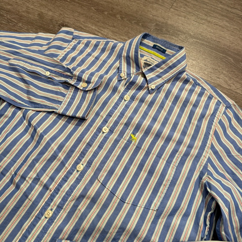 Abercrombie & Fitch Shirt Mens Medium Striped VTG 90s Muscle Long Sleeve Button